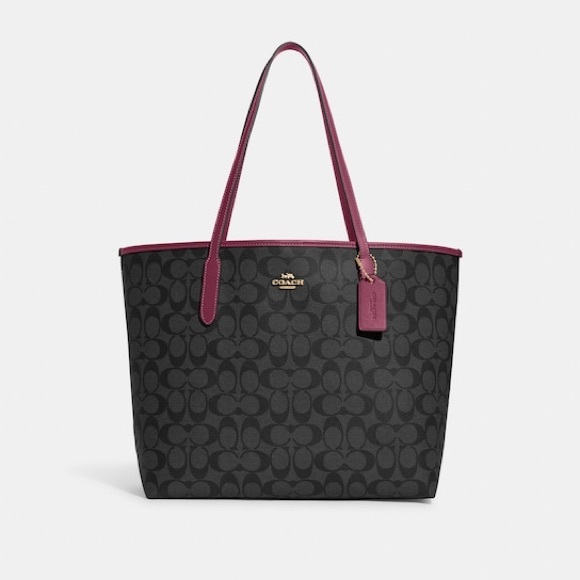 Coach Handbags - ✨NWT 🆕 COACH City Tote In Signature Canvas/Black Cherry 🍒 ✨